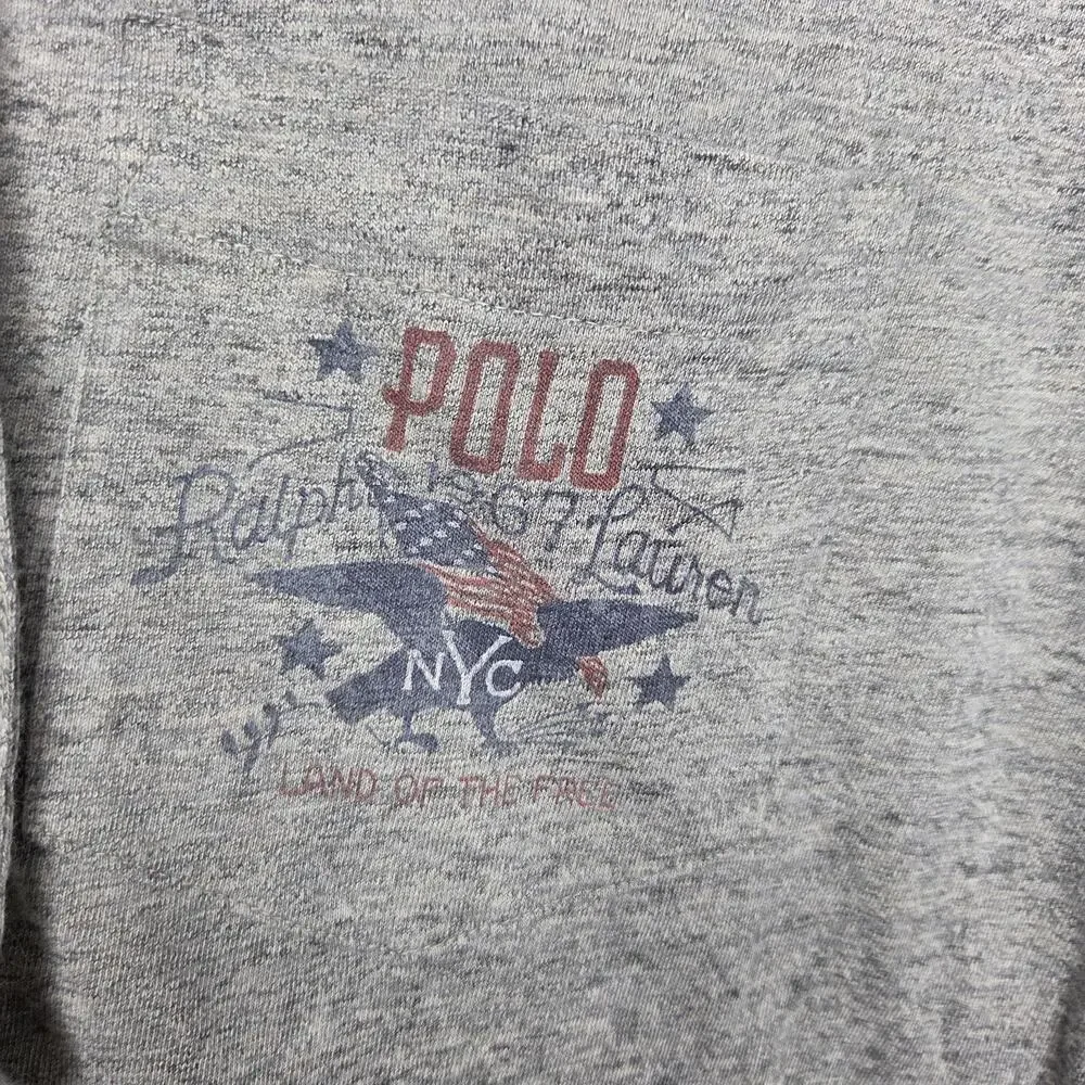 Ralph Lauren Mens Grey 1967 Polo Flag Cotton Hoodie Pullover Sweatshirt SZ L USA